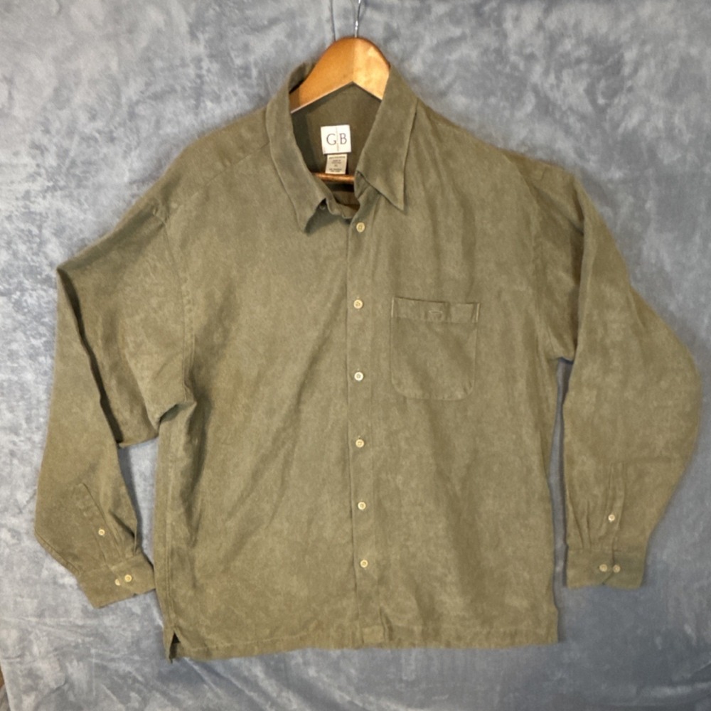 Geoffrey Beene Men's XL Olive Button-Up Shirt Long Sleeve Pocket Polyester